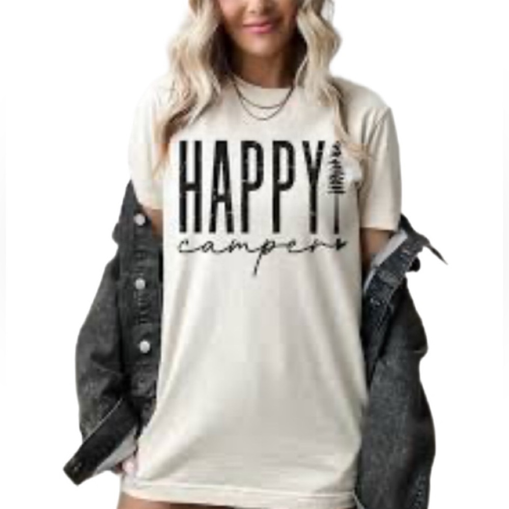 Happy Camper Shirt, Adventure Shirt, Camp Life Shirt, Outdoor Shirt, NWT, Size M